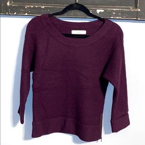 3/4 sleeve, zipper waist detail, eggplant color